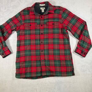 LL Bean Mens Fleece Lined Flannel Shirt Red Green Plaid Traditional Fit 250393 M